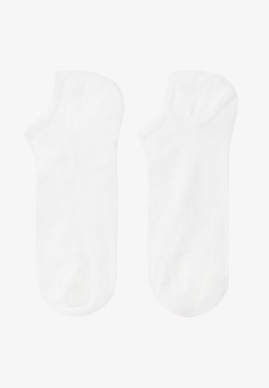 Weiße Knöchelsocken aus einem weichen Textil, mit nahtlosem Design und runder Zehenform. Leichtes und atmungsaktives Material.