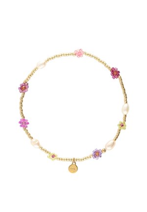 ELASTIC BRACELET WITH PINK FLOWERS & PEARLS - Armband - gold coloured