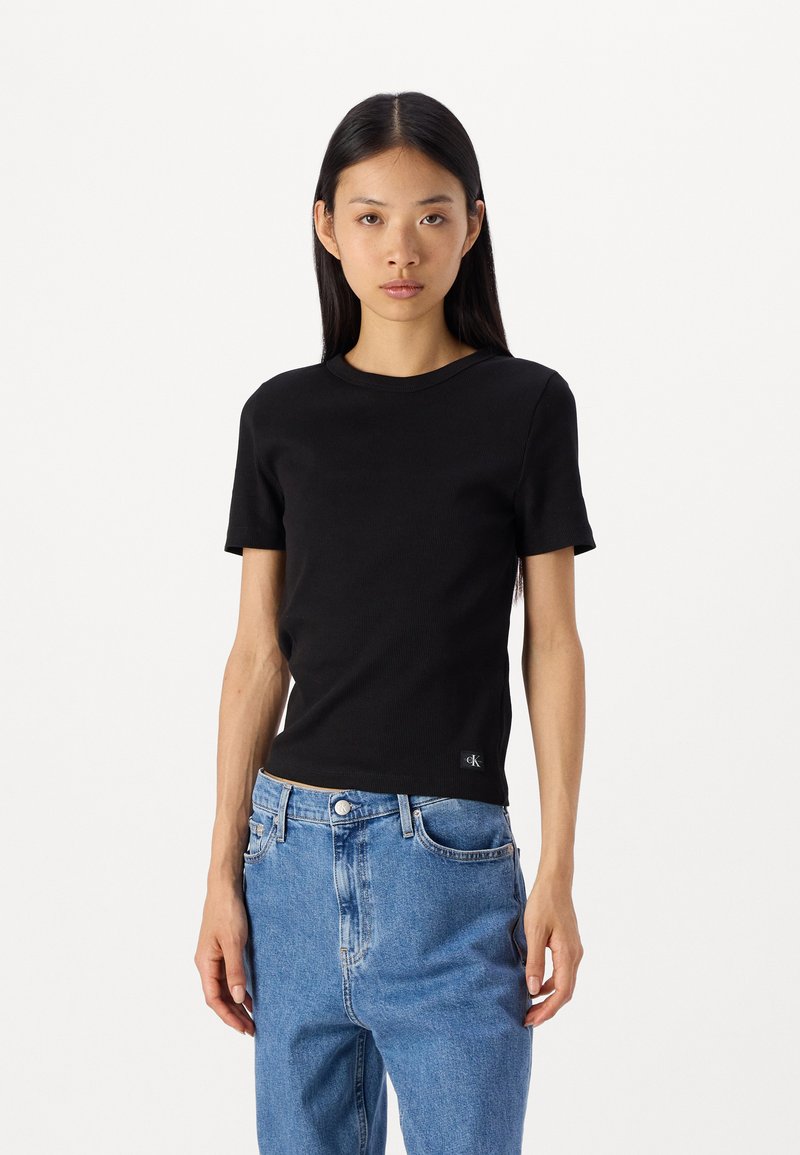 Calvin Klein Jeans LABEL FITTED TEE - Tricou basic - black