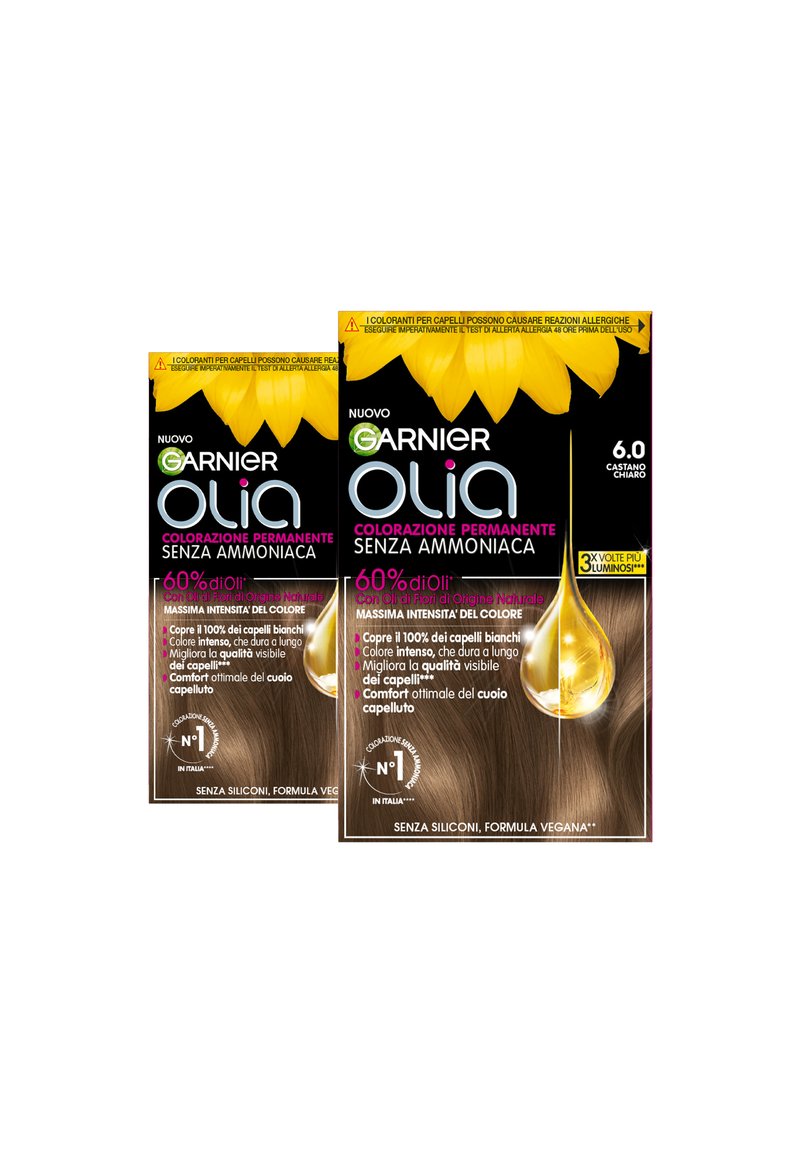 Garnier - GARNIER TINTA CAPELLI OLIA COLORAZIONE PERMANENTE SENZA AMMONIACA COPRE IL 100% DEI CAPELLI BIANCHI CON OLI DI FIORI DI ORIGINE NATURALE - 2 PACK - Tinte capelli - castano chiaro, Ingrandire