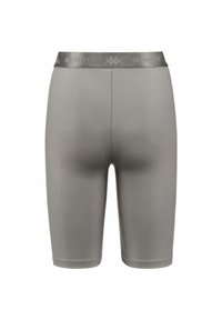 Pantaloni sportivi grigi con una vestibilità aderente, realizzati in tessuto elastico. Presentano una vita testurizzata con il marchio "BEANYFIT".