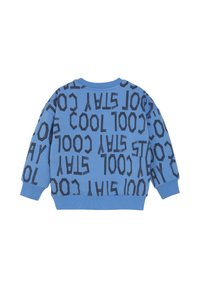Felpa blu con audaci scritte nere che recitano "STAY COOL" e "TOO COOL". Realizzata in tessuto morbido con polsini e orlo a coste.