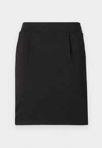 Svart kjol i elastiskt material, med en slät midja, sidofåror och en rak nederkant. Enkelt och mångsidigt design.