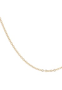 Collana in oro con forme ovali collegate, texture liscia e un design continuo con uniformità nelle dimensioni e spaziatura dei link.