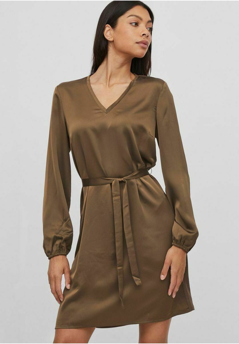 VILA MIT LANGEN ÄRMELN TAILLENGÜRTEL - Jurk - crocodile