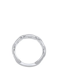 Sølvring med kæde-link design, med glatte, afrundede kanter og en poleret, reflektiv overflade.