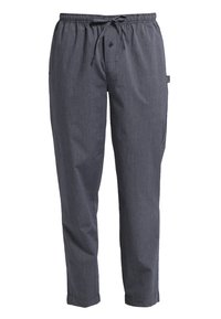 Grijs gestreepte broek met een elastische tailleband, trekkoord en voorzak. Recht model, lichtgewicht stof, casual stijl.
