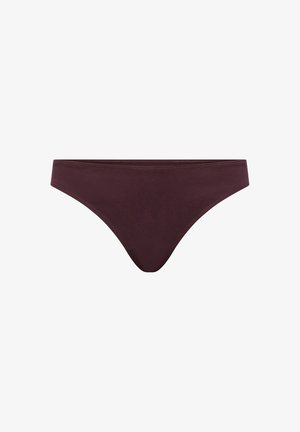 Culotte bikini pour femme de couleur brun foncé, avec un design simple sans coutures et une ceinture étroite.