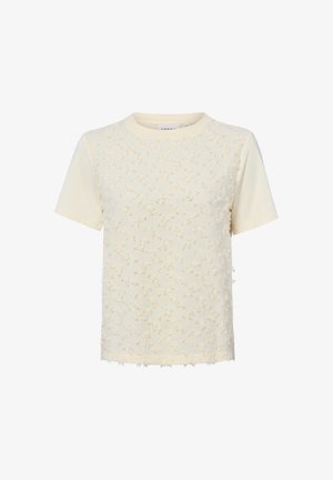 Top crema a maniche corte con scollatura rotonda e dettaglio in tessuto strutturato che copre il lato anteriore.