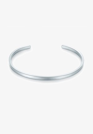 Sudraba metāla aproce ar gludu, pulētu apdari. Vienkāršs, atvērts dizains ar noapaļotiem maliem un vienmērīgu apaļu formu.