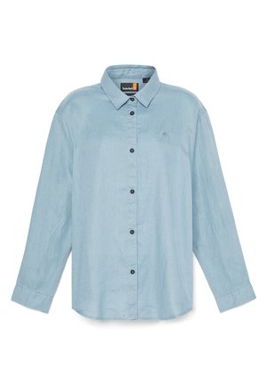 Jasnoniebieska, długotrwała koszula z guzikami w lekkim materiale. Posiada czarne guziki, wywinięty kołnierz oraz małe logo na piersi.