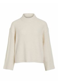 Jämeda koega kampsun, kreemjas toon, kõrge soonikkoeline kaelus, langetatud õmblused õlgadel, laiad soonikkoelised mansetid ja alumine serv, tekstuuriga pind.