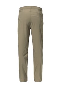 Beige Outdoor-Hosen mit glatter Textur, ausgestattet mit einer Gesäßtasche, elastischem Bund und einem taillierten Beindesign. Verstellbare Bündchen an den Knöcheln.