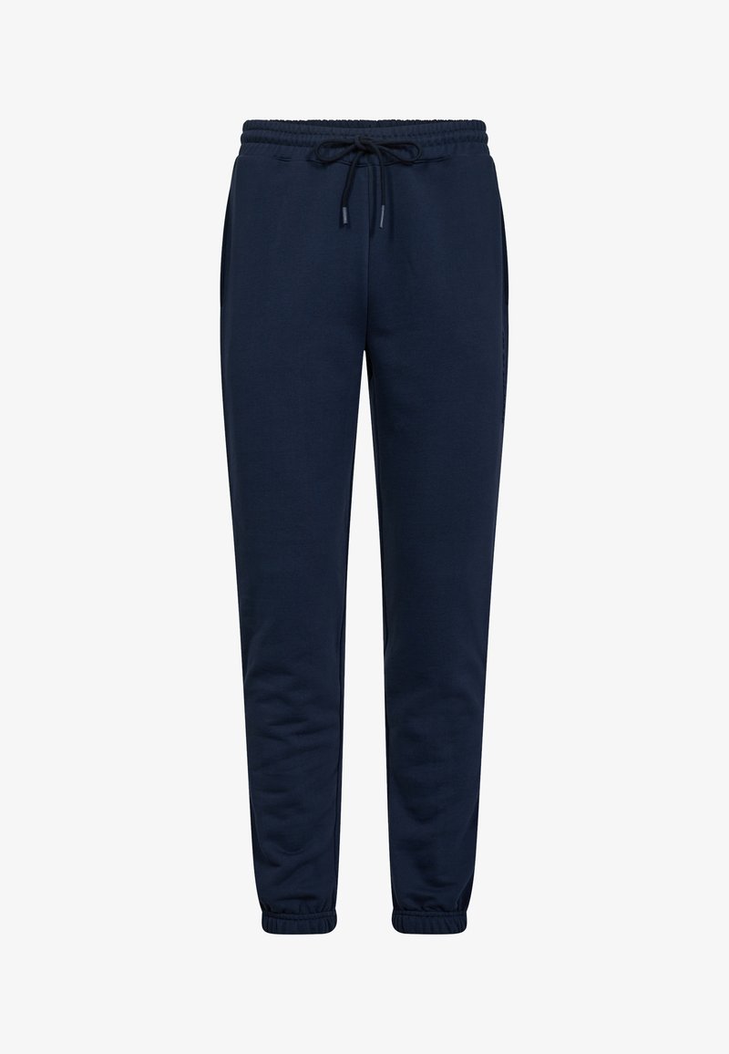 Marineblaue Jogginghosen mit elastischem Bund und Kordelzug, Seitentaschen und elastischen Bündchen an den Knöcheln.