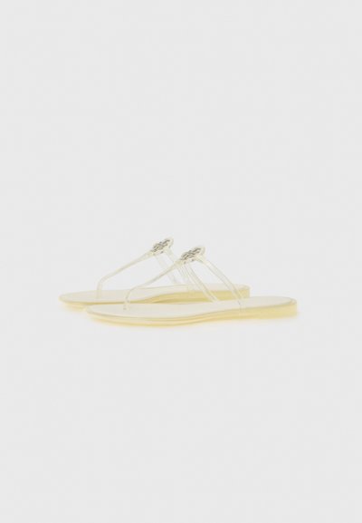 Yellow transparent flip-flop sandals with thin straps and a decorative accent at the toe post. Smooth, glossy finish on flexible soles.