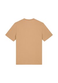 Korte mouw, ronde hals t-shirt in een lichtbeige kleur. Gemaakt van zachte katoen met een gladde textuur. Effen achterkant, geen graphics.