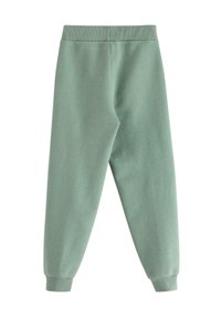 Lyst grønne sweatpants med elastisk talje og ribbede manchetter, vist fladt bagfra på en hvid baggrund.