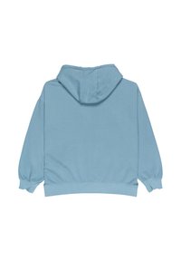 Ljusblå huvtröja i mjuk bomull, med en avslappnad passform, ribbad mudd och nederkant, samt en känguruficka.