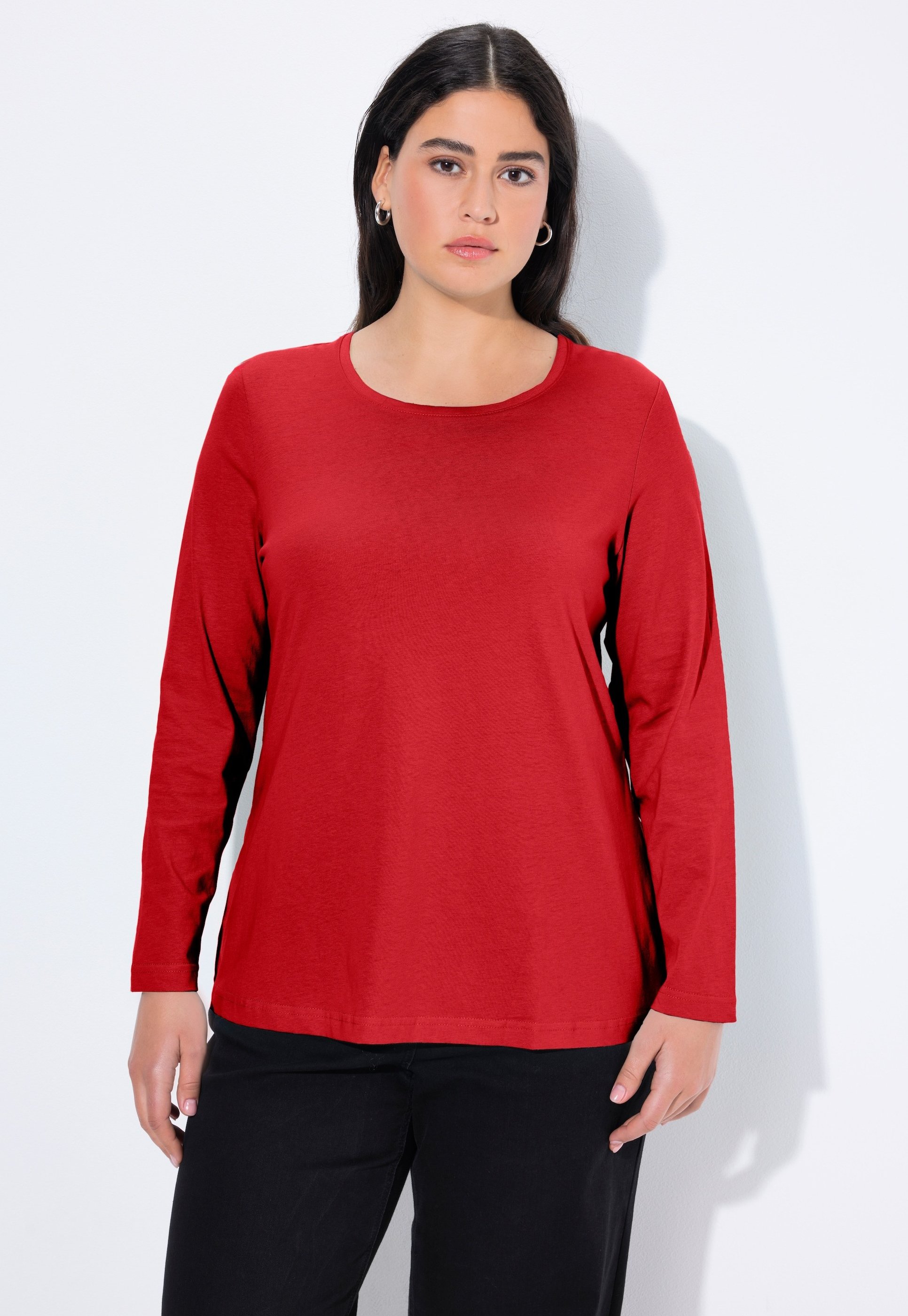 Ulla Popken - Maglietta Donna In Cotone Biologico, Collo Alto, Maniche Lunghe, Vestibilità Slim (Taglie Forti)