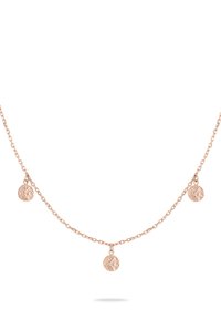 Rose-guld halskæde med tre teksturerede, runde vedhæng på en sart kæde, der viser et enkelt og elegant design.