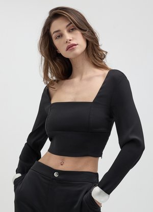 CROP CON STRINGHE - Camicetta - nero
