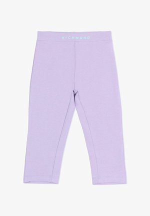 Leggings courts violet clair avec taille élastique portant le texte "RICHMOND" en bleu clair.
