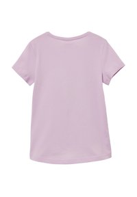 Lila Kurzarm-T-Shirt mit klassischem Rundhalsausschnitt und einer glatten, weichen Stofftextur sowie einem geraden Schnitt am Saum.