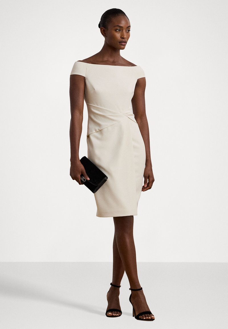 Lauren Ralph Lauren CREPE OFF THE SHOULDER COCKTAIL DRESS - Cocktail dress  / Party dress - mascarpone cream/off-white - Zalando.co.uk