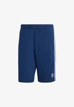 Tumedat sinised lühikesed püksid pehmest kangast, valgete külgtriipudega ja elastse vöökohtaga. Sisaldab taskuid ja brändi logo jalas.