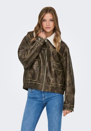 ONLINGRID - Faux leather jacket - chocolate martini detail:washed brown