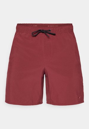 Bordeaux zwemshorts met een elastische tailleband, zwarte trekkoord en logo-detail op de onderzoom. Glad, lichtgewicht materiaal.