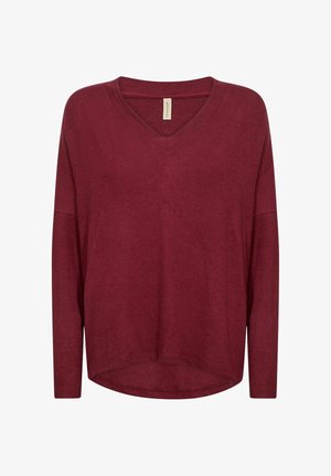 Top bordeaux a maniche lunghe con scollo a V, vestibilità comoda e silhouette morbida. Tessuto morbido con una texture liscia e orlo arrotondato.