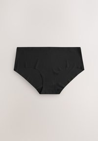 Czarny bawełniany hipster z gładką, elastyczną gumką i bezszwowym wykończeniem, zapewniający pełne pokrycie i prosty, minimalistyczny styl.