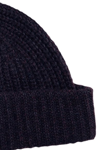 Dziani czapka w ciemnoniebieskiej wełnie z żebrowaną teksturą i podwiniętym mankietem dla dodatkowego ciepła. Posiada bezszwowy, zaokrąglony czubek.