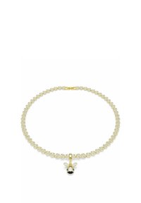 Gold- und Diamantenhalskette mit kreisförmigen Gliedern und einem hängenden Anhänger in Bienenform mit schwarzen, goldenen und diamantbesetzten Details.