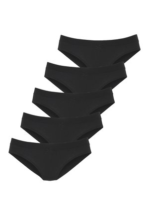 Zwarte katoenen slips in een set van vijf, met een gladde textuur, elastische tailleband en een klein strikje aan de voorkant.
