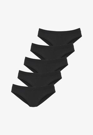 Lot de cinq slips en coton noir, avec une texture douce, une taille élastique et un petit nœud décoratif à l'avant.
