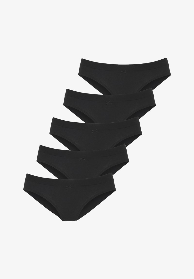 Zwarte katoenen slips in een set van vijf, met een gladde textuur, elastische tailleband en een klein strikje aan de voorkant.
