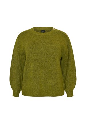 Zizzi, STRICKBLUSE MIT KNOPFLEISTE - Πουλόβερ - grün
