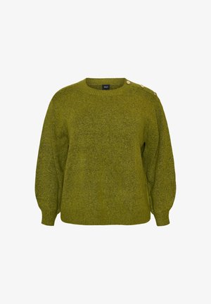 Zizzi, STRICKBLUSE MIT KNOPFLEISTE - Πουλόβερ - grün
