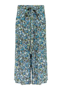 Blommiga culotter i nyanser av blått och grönt. Tillverkade av lättviktsmaterial med elastisk midja och knyt-detalj fram.