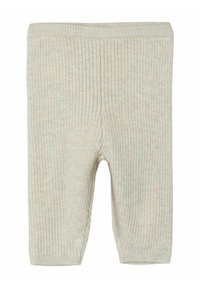 Ljusgrå ribbade leggings gjorda av mjukt tyg, med en figurnära design, elastisk midja och kort längd.