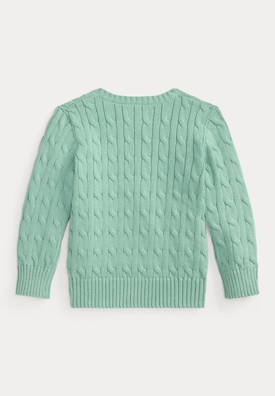 Πράσινο πουλόβερ σε στυλ πλεξίματος με καλώδια, με ριμπ μανσέτες και τελείωμα. Διαθέτει υφή με μοτίβο πλεγμένων καλωδίων για επιπλέον σχεδιαστική λεπτομέρεια.