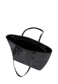 Borsa a tracolla nera con un esterno testurizzato che presenta un motivo sottile. Ha una tasca interna con zip e manici lunghi e piatti.