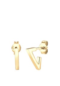 Guldøreringe med et geometrisk design med en vertikal og skråtformet stil. Glat tekstur med poleret overflade. Standard stud-backing.