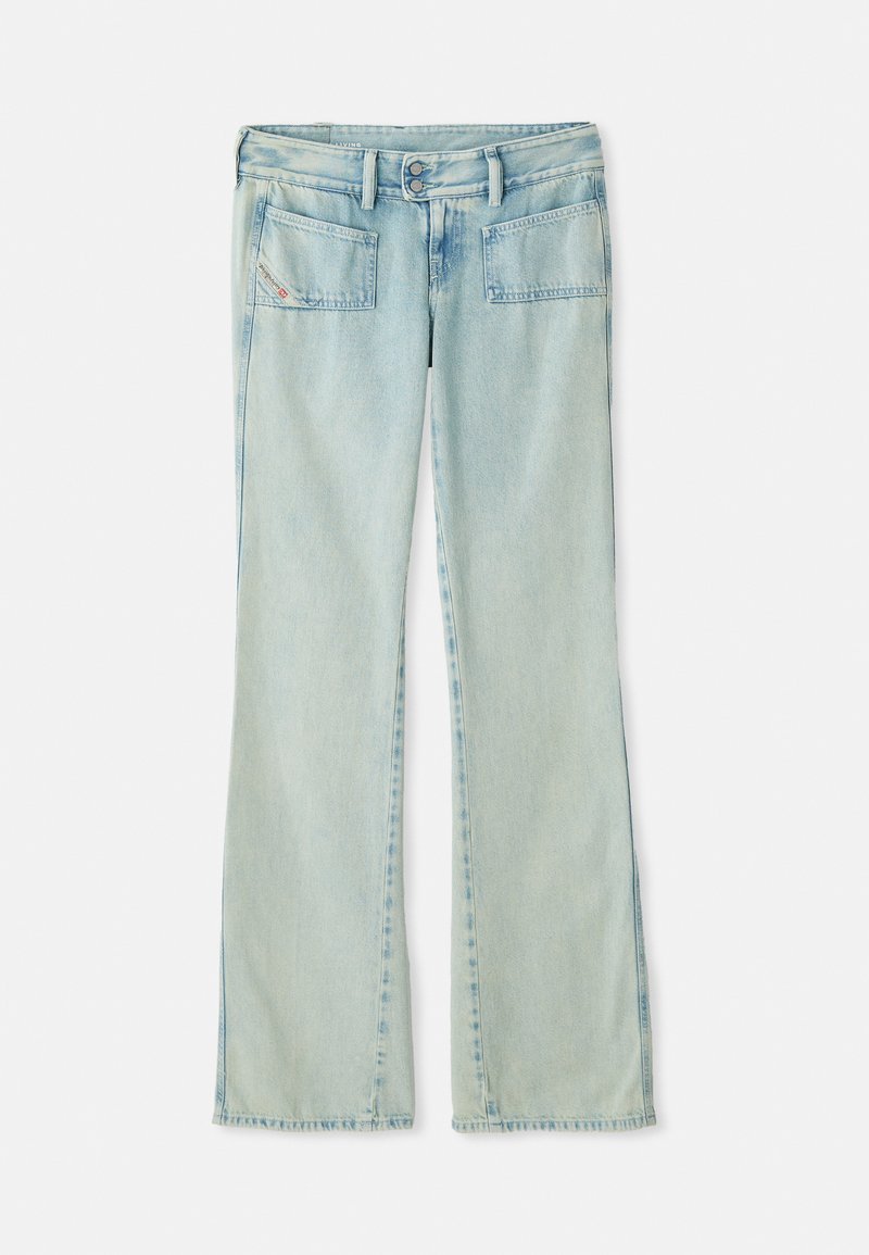 Lyseblå jeans lavet af denim, med et lige ben design, to forlommer og to baglommer. Faded tekstur over hele. 