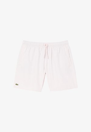 Costumi da bagno rosa chiaro realizzati in materiale leggero, caratterizzati da una vita elasticizzata con cordoncino e tasche laterali. Presentano un dettaglio con il logo.