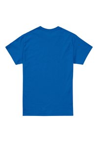Blaues Baumwoll-T-Shirt mit kurzen Ärmeln, Rundhalsausschnitt und glatter Textur. Hat eine einfarbige Gestaltung ohne Muster oder sichtbare Logos.