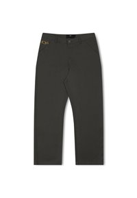 Olivgrüne Hose aus Baumwollmischung. Mit geradem Beinschnitt und einem subtilen goldenen Logoaufsatz auf der Vorderseite. Minimalistisches Design.