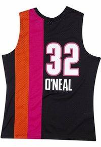 Black sleeveless basketball jersey featuring a gradient design of orange and pink stripes, with white "32" and "O'NEAL" lettering.